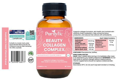 Purityfic Beauty Collagen Complex 60 tablets _ Collagen Formation_ Skin Health_ Skin Elasticity_ Antioxidants_ Glowing Radiant Skin