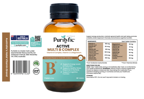 Purityfic Active Multi B Complex 60 tablets _ Magnesium Stress Relief