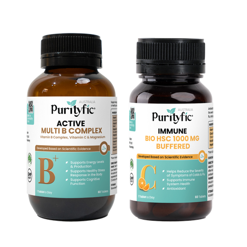 Purityfic Halal Australia Mental Health & Immunity Combo (2 bottles) _ Multi B Complex High Strength Vitamin C