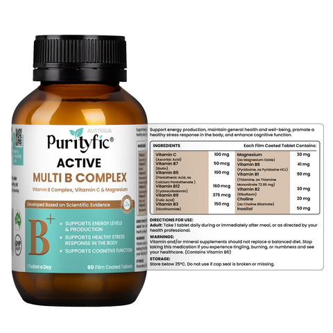 Purityfic Active Multi B Complex 60 tablets _ Energy Booster_Magnesium_Stress Relief